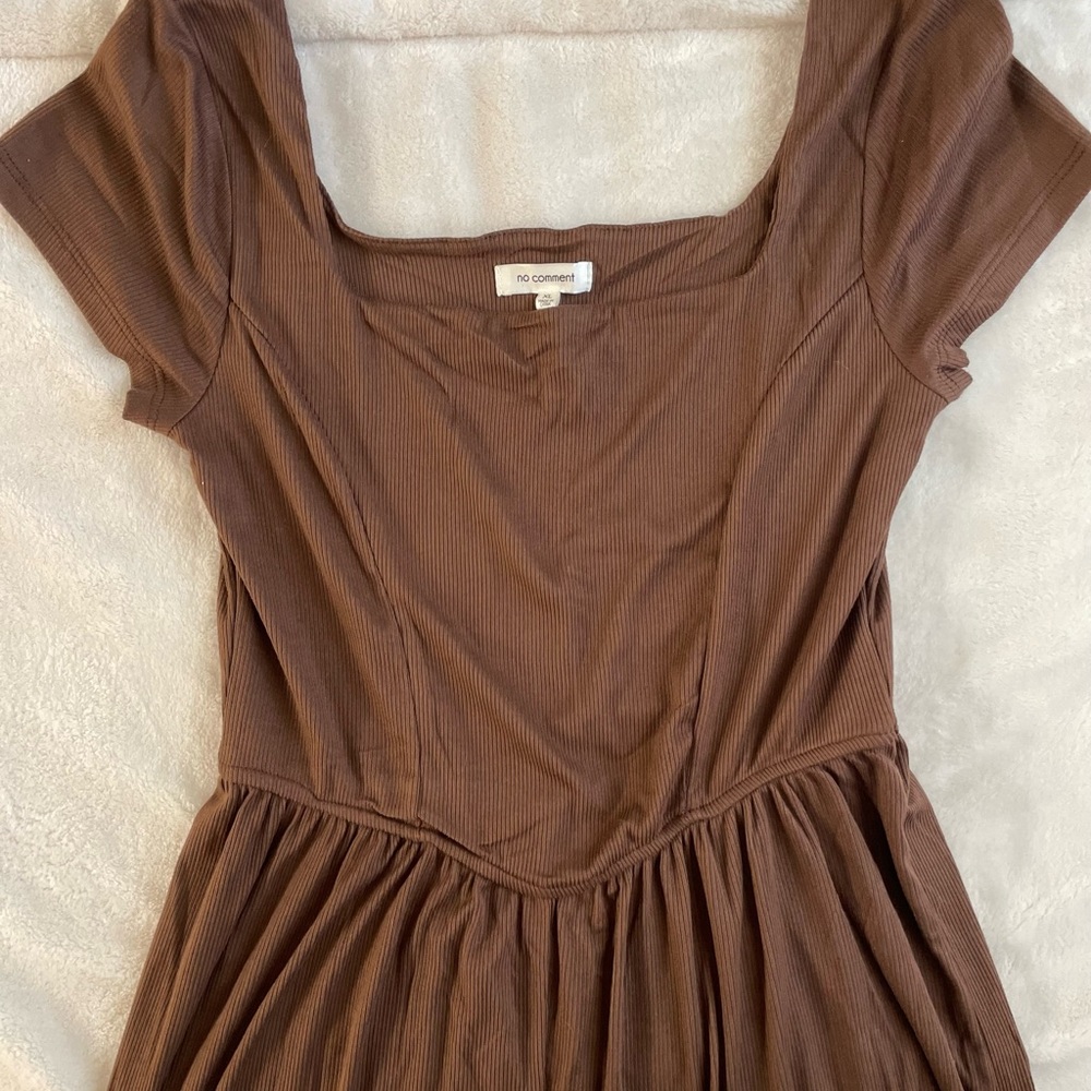 No Comment Women’s Brown Ribbed Short-Sleeve Jumpsuit